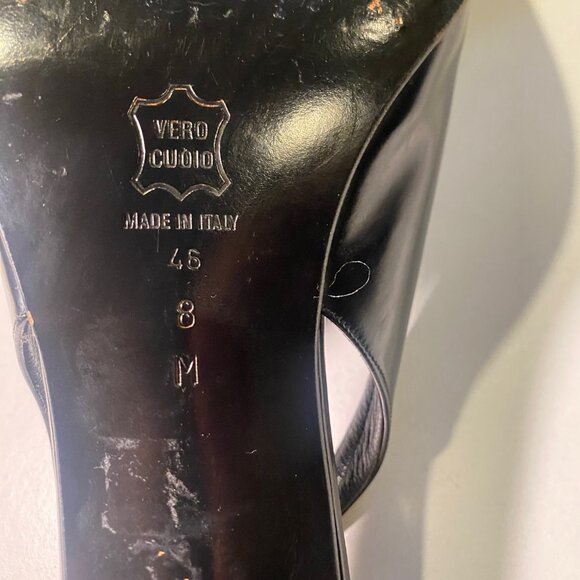 Via Spiga - 8M - Women's Black Heeled Leather Point Slingbacks - Made in Italy - Picture 3 of 9